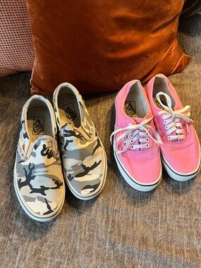 Vans Camo Slip-On & Pink Lace-Up Canvas Sneakers